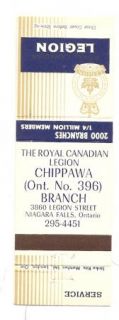 Legion Matchbook Cover Chippawa Niagara Falls Ontario Branch #396