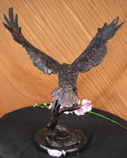 Stunning Eagle Landing Genuine Hot Cast Bronze Statue on Marble