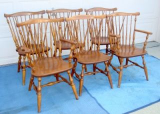 Ethan Allen 6 Maple Wood Windsor Back Chairs
