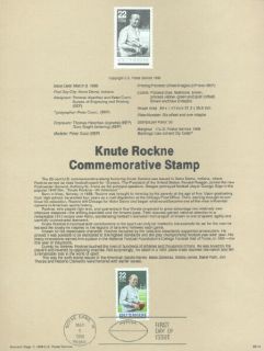 2376 22c Knute Rockne Souvenir Page