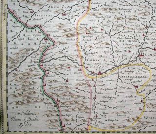 1633 Hondius Map Nassau Koblenz Wiesbaden Marburg Lahn