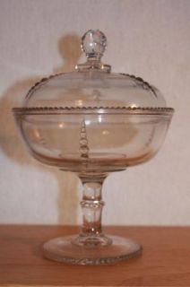 Kokomo Pressed Glass Bead Covered Dish Compote 1905