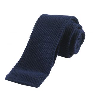 New Vintage Mens Navy Blue Square End Cotton Knit Necktie Tie