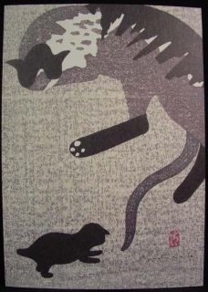 Kiyoshi Saito Art Postcard Cats Mother Love