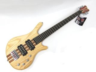New Kona Pro Quality 5 String Electric Bass Guitar Natural thru Neck