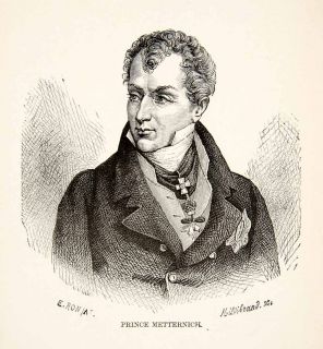 Wood Engraving Portrait Prince Klemens von Metternich Austrian Empire