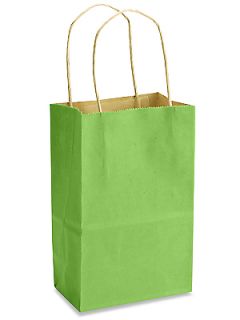 10 Lime Small Kraft Paper Gift Handle Bags 5 1 4 x 3 1 2 x 8 1 4