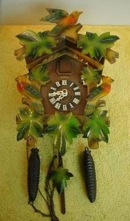 Vtg German 1 Day Cuckoo Clock Henry Coehler Black Forest Weighted