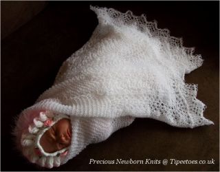 Hand Knitted Baby Boys or Girls Christening Shawl Ideal Gift