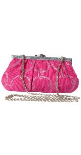 Kotur Fuschia Pink Silver Metallic Brocade Weave Clutch Handbag Purse