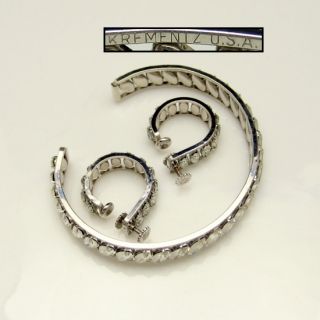 Krementz Vintage Bangle Bracelet Rhodium Plated Rhinestones Hoop