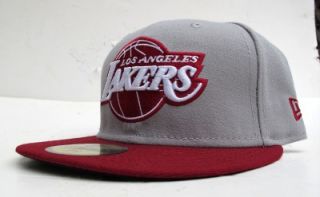 Los Angeles Lakers Grey on Burgandy All Sizes Cap Hat by New Era