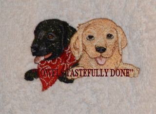 Labrador Puppies Dogs with Bandana 2 Embroidered Hand Towels by Susan