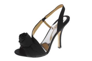 Badgley Mischka New Lanah Black Rosette Heels Slingback Sandals Shoes