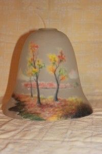 Lovely Large Reverse Painted Glass Bell Shade Autumn Scene Art Nouveau