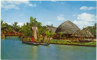Laie Hi Hawaii Samoan Canoe Polynesian Cultural Center Postcard