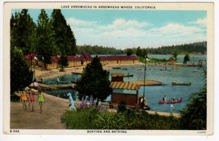 Postcard of Boating and Bathing in Lake Arrowhead California