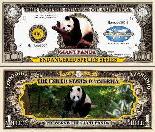 Endangered Panda Dollar Bills 2 $1 00