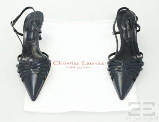 Christian Lacroix Navy Leather Strappy Point Toe Slingback Heels Size