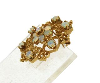 Vintage 14k Gold Fiery Opals Ladies Ornate Pin Brooch