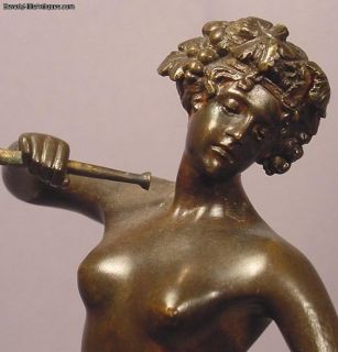 Antique Nude Bronze Lady with Cup Horn Signed Keck