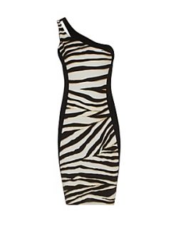 Jane Norman Zebra print one shoulder dress Black   