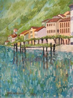 Joel M Roman Villagio Sul Como (Lake Como) Origingal Painting on