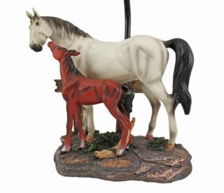 Gray Mare and Foal Horse Table Lamp w Shade