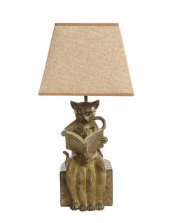 Her Kitten Reading w Magnify Glass Table Lamp End Side Light