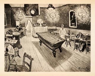 1939 Photogravure Vincent Van Gogh Night Cafe Billiard Bar Post
