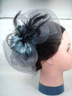Bridal Feather Gray Flower Fascinator Headpiece Headwear Hair Clip