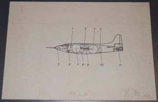 Ultra RARE Original TH Lässig Space Drawing 1950s Bell x1 Rocket