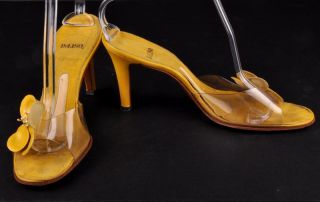 Vtg 70s Larose Vinyl Yellow Leather Heel Slides 12 M