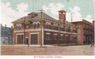 1910 Laporte in Fire Station Mail Pouch Postcard