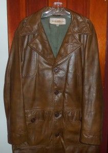 Vtg Lauer Leathers Fully Lined Brown Leather Blazer Jacket Sz 48 Long