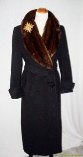 Lauren Ralph Lauren Black Wool Coat 10 Large Faux Fur Mink Collar Long