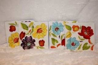 Laurie Gates Handpainted Floral Chloe Collection Set of Four 8 5