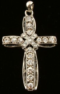 Large Religious Cross Pendant with Clear Rhinestones