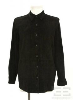 Lauren Ralph Lauren Womens Black Suede Button Up Shirt Size L New