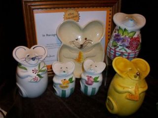 LAURIE GATES PARMESAN CHEESE MOUSE SHAKERS SALT & PEPPER SPOON REST