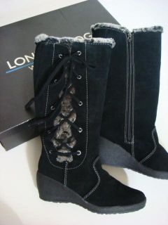 London Fog Black Faux Fur Lace Up Lauren Waterproof Suede Leather