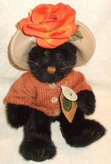 1998 Boyds Bears Plush Black Green Eye Cat Mrs Partridge in Sweater