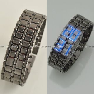 LED Digital Samurai Faceless Bracelet Lava Style Iron Metal Men Watch