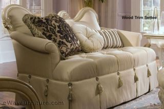 Aico Lavelle Blanc White Sofa Button Tufted Upholstery Throw Pillows