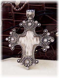 Country Western Cowgirl Rhinestone Stud Cross Necklace on Leather Cord
