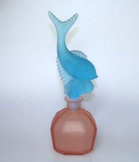 Art Deco Inwald Czech Bohemian Frosted Glass Fish Perfume Bottle