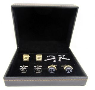 Legal Lawyer Gavel, Silver Scale, Round Scale, Law Book Cufflink Set