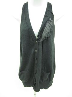 Laurie B Gray Ruffle Knit Button Front Sweater Vest L
