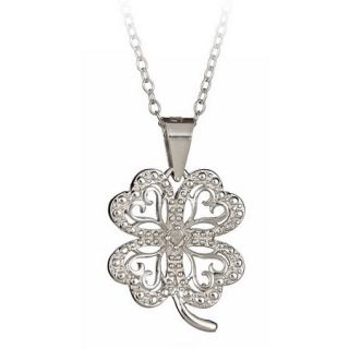 Silver Diamond Accent Four Leaf Clover Pendant + 18 Chain Necklace