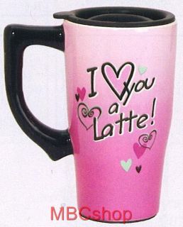 Coffee Latte Theme Ceramic Travel Mug Plastic Lid FS